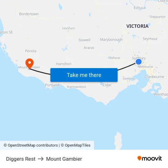 Diggers Rest to Mount Gambier map