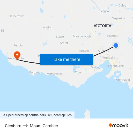 Glenburn to Mount Gambier map