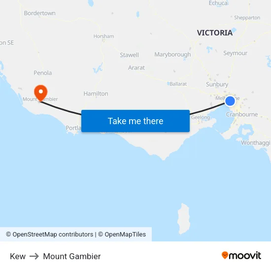 Kew to Mount Gambier map