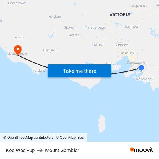 Koo Wee Rup to Mount Gambier map