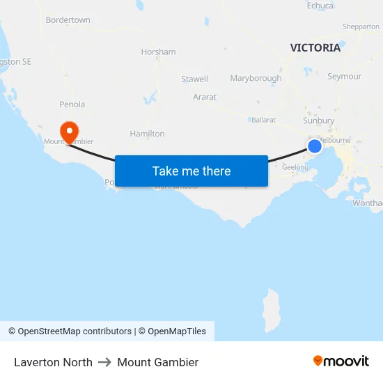 Laverton North to Mount Gambier map