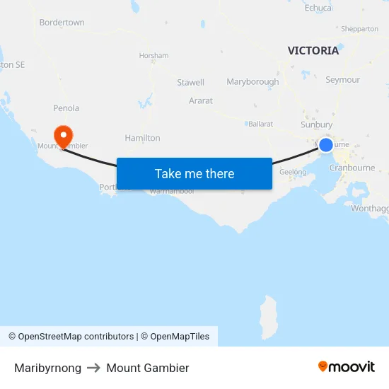 Maribyrnong to Mount Gambier map