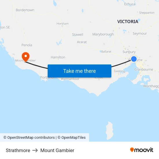 Strathmore to Mount Gambier map