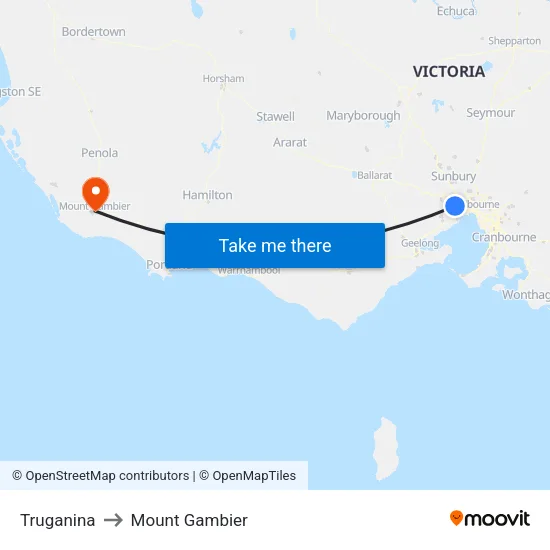 Truganina to Mount Gambier map