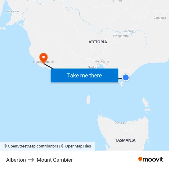 Alberton to Mount Gambier map