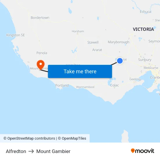 Alfredton to Mount Gambier map