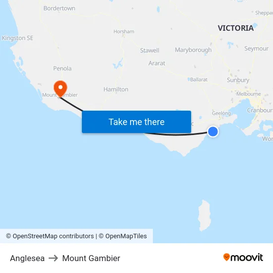 Anglesea to Mount Gambier map