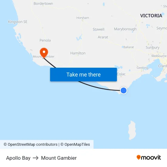 Apollo Bay to Mount Gambier map
