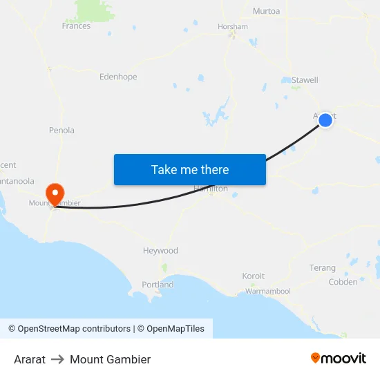 Ararat to Mount Gambier map