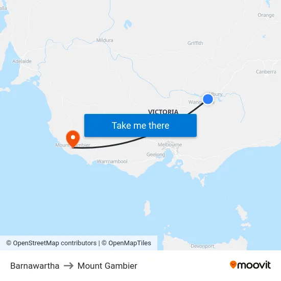 Barnawartha to Mount Gambier map