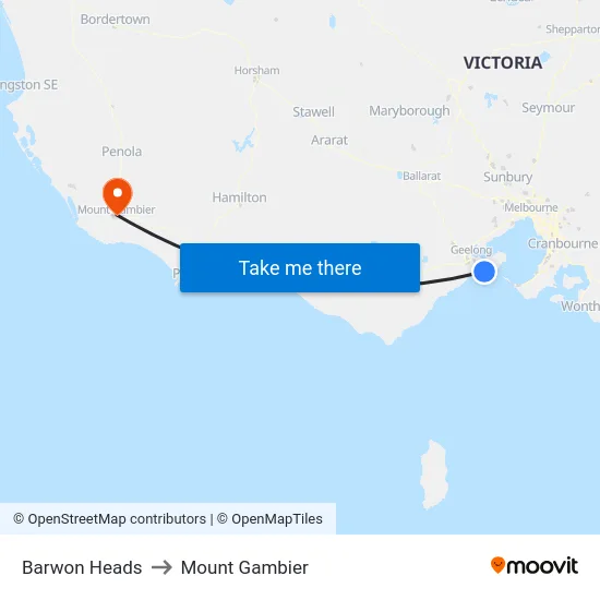 Barwon Heads to Mount Gambier map