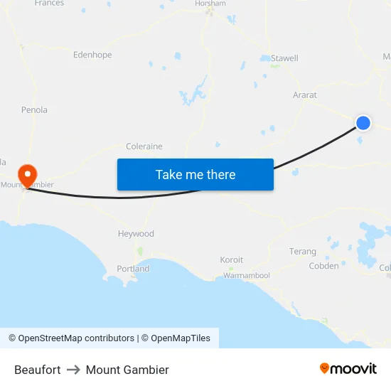 Beaufort to Mount Gambier map