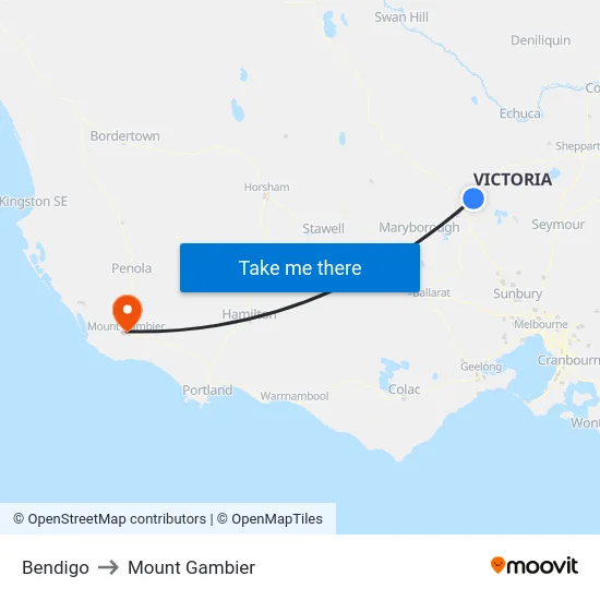 Bendigo to Mount Gambier map