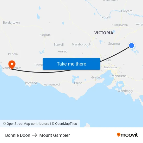 Bonnie Doon to Mount Gambier map
