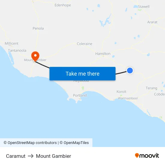 Caramut to Mount Gambier map
