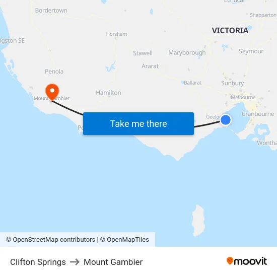 Clifton Springs to Mount Gambier map