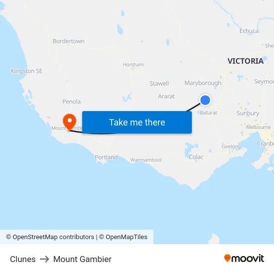 Clunes to Mount Gambier map