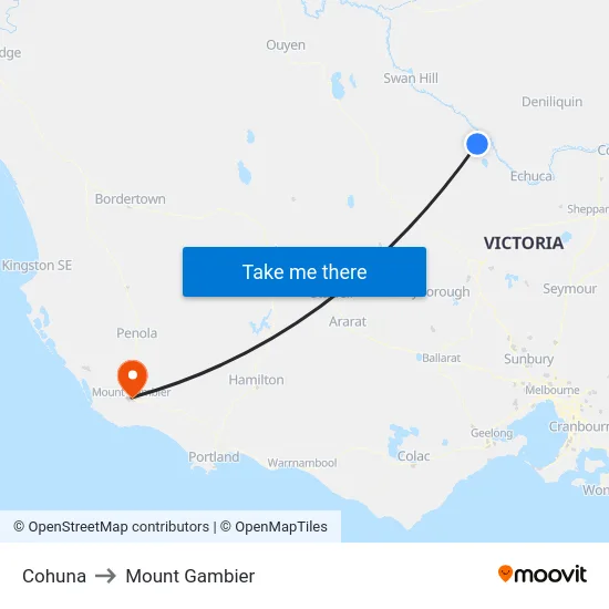 Cohuna to Mount Gambier map