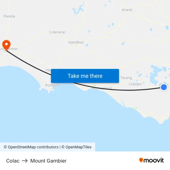 Colac to Mount Gambier map
