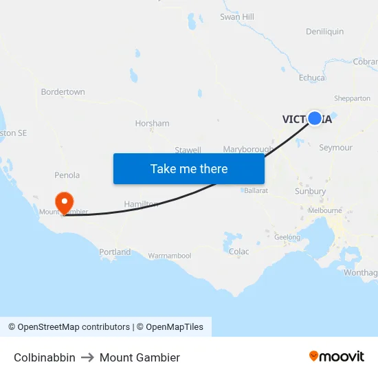 Colbinabbin to Mount Gambier map