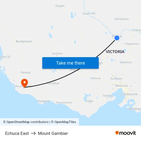 Echuca East to Mount Gambier map