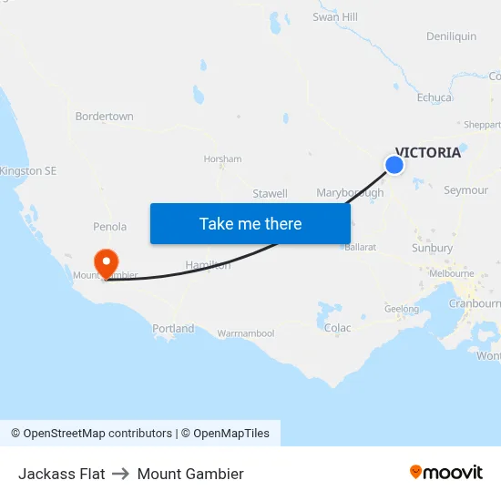 Jackass Flat to Mount Gambier map