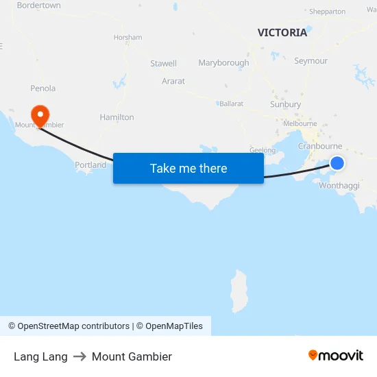 Lang Lang to Mount Gambier map