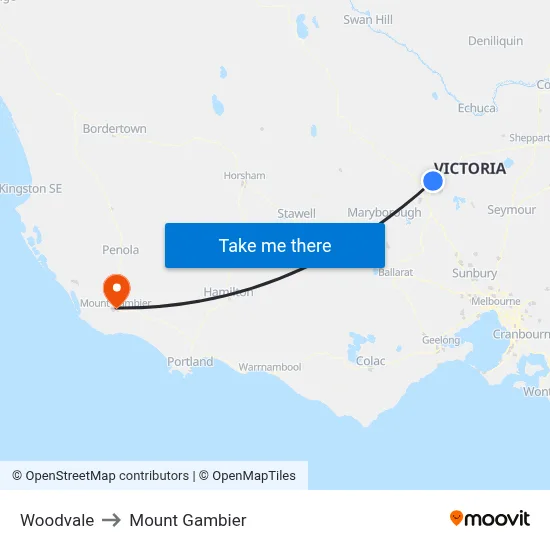 Woodvale to Mount Gambier map
