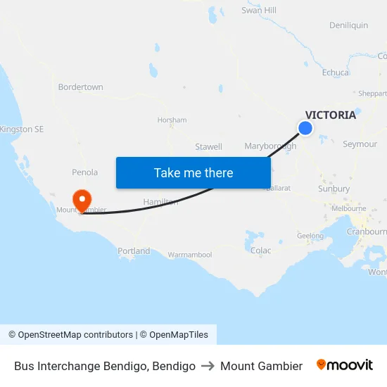 Bus Interchange Bendigo, Bendigo to Mount Gambier map
