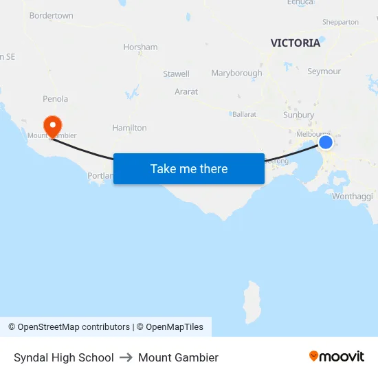 Syndal High School to Mount Gambier map