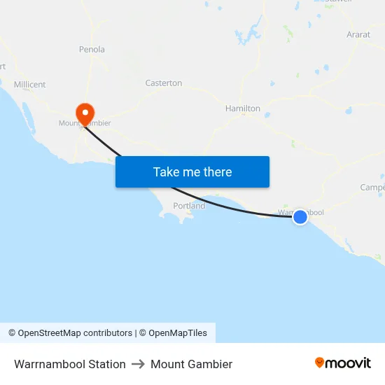 Warrnambool Station to Mount Gambier map