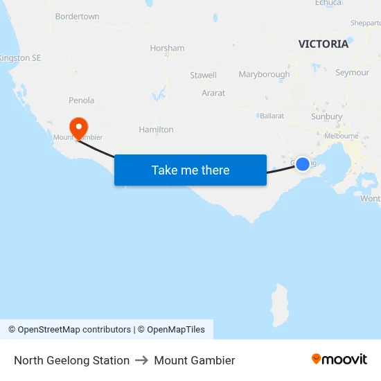 North Geelong Station to Mount Gambier map
