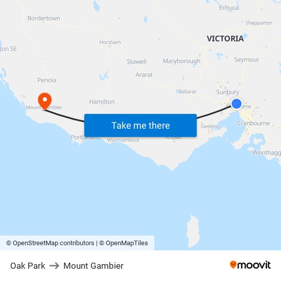 Oak Park to Mount Gambier map
