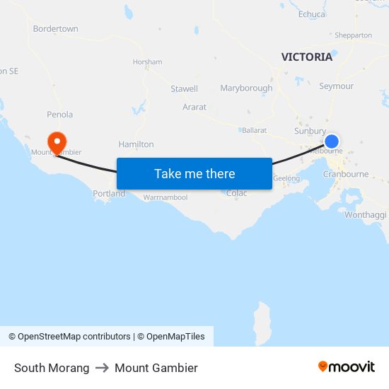South Morang to Mount Gambier map