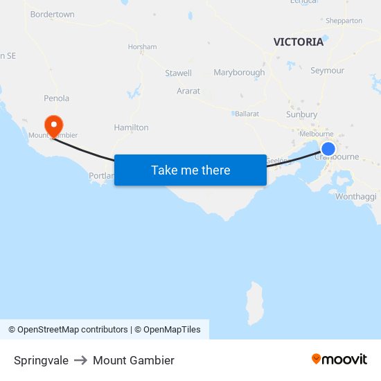 Springvale to Mount Gambier map