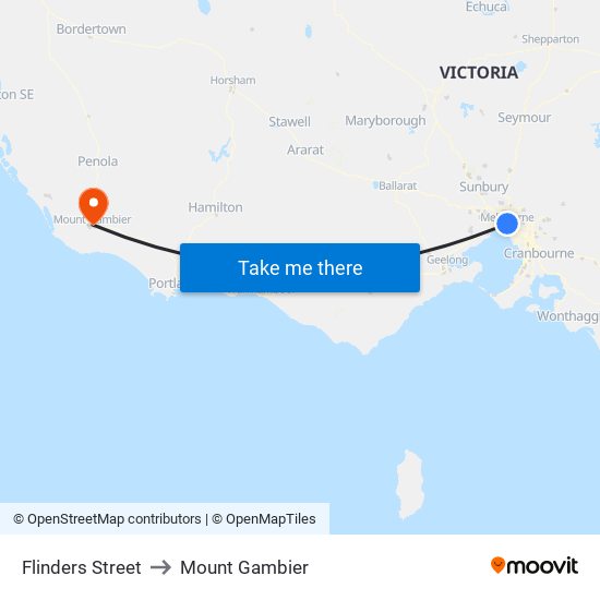 Flinders Street to Mount Gambier map