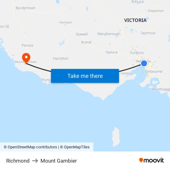 Richmond to Mount Gambier map