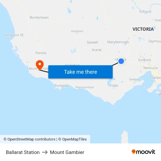 Ballarat Station to Mount Gambier map