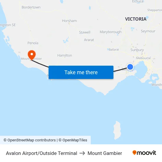Avalon Airport/Outside Terminal to Mount Gambier map
