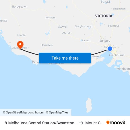 8-Melbourne Central Station/Swanston St (Melbourne City) to Mount Gambier map