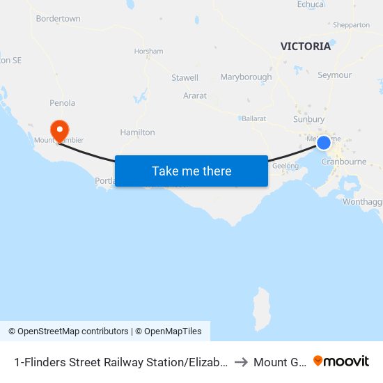 1-Flinders Street Railway Station/Elizabeth St (Melbourne City) to Mount Gambier map