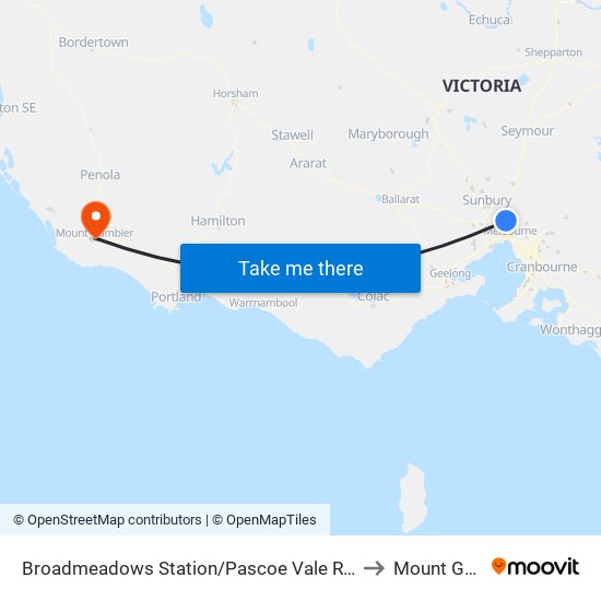 Broadmeadows Station/Pascoe Vale Rd (Broadmeadows) to Mount Gambier map