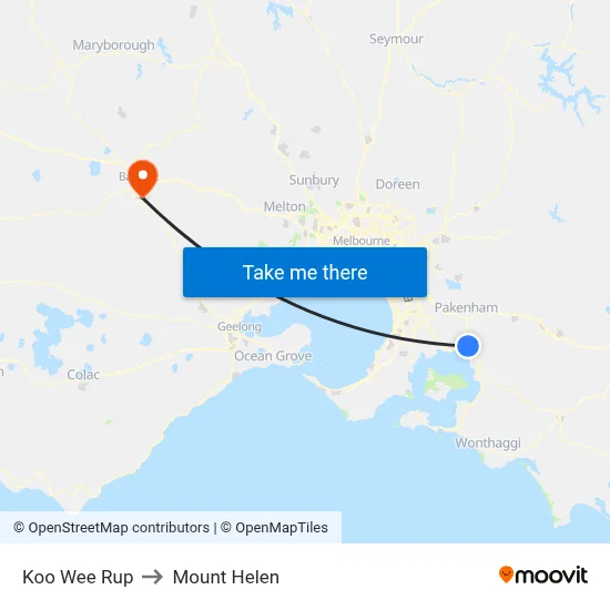 Koo Wee Rup to Mount Helen map