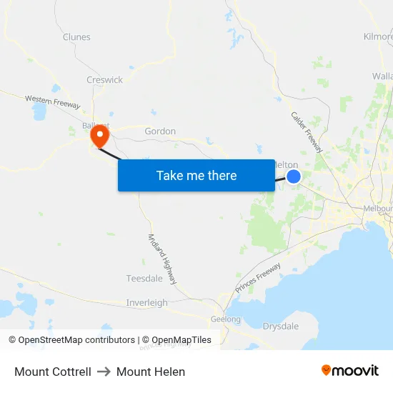 Mount Cottrell to Mount Helen map