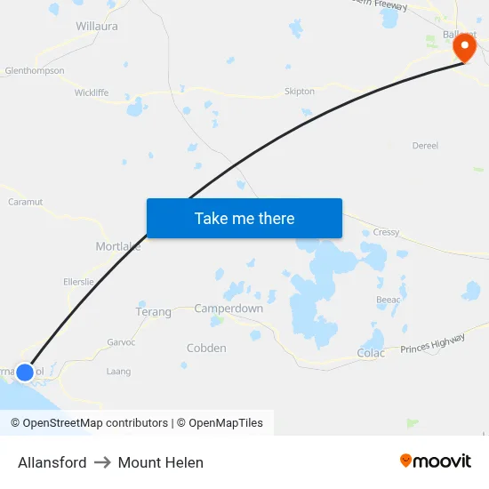 Allansford to Mount Helen map