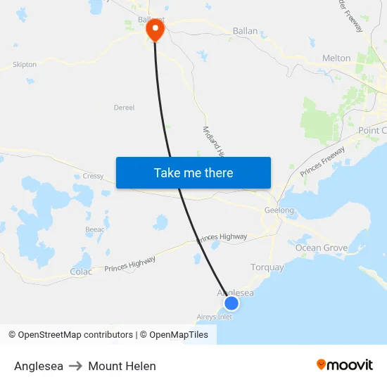 Anglesea to Mount Helen map
