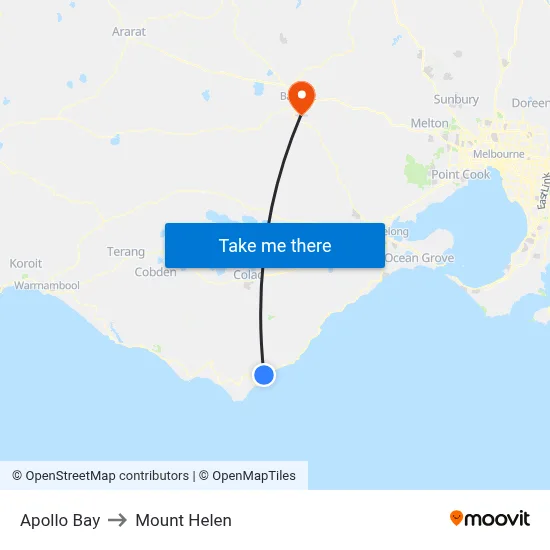Apollo Bay to Mount Helen map