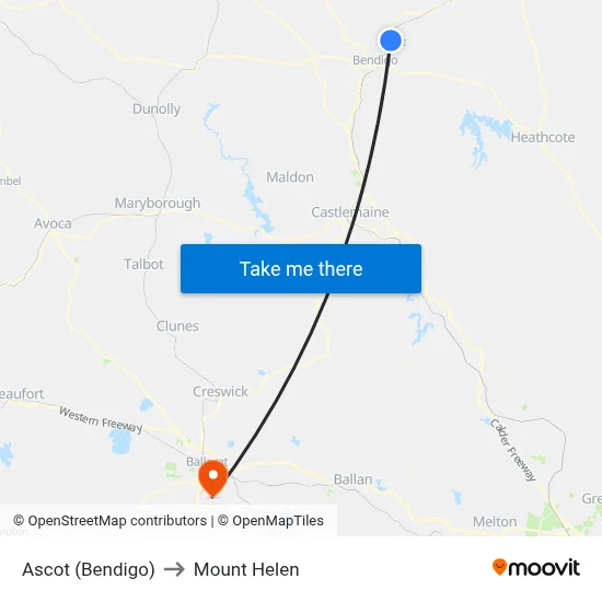 Ascot (Bendigo) to Mount Helen map