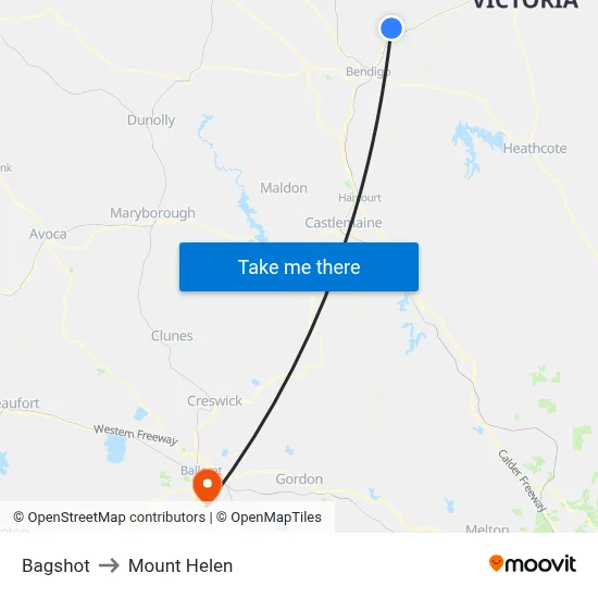 Bagshot to Mount Helen map