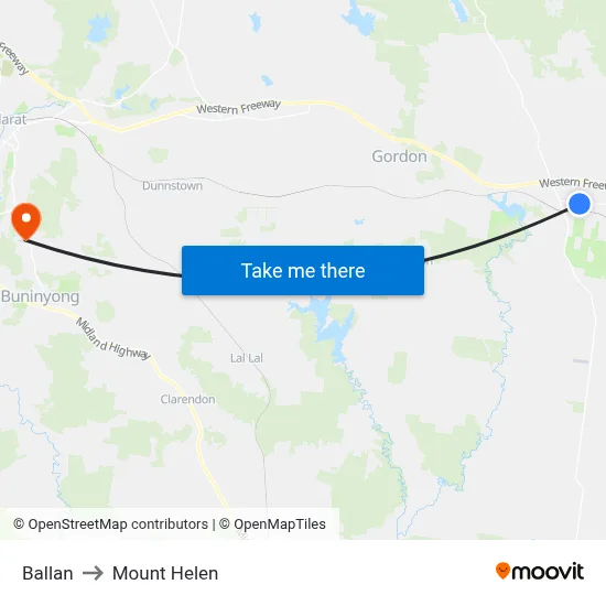 Ballan to Mount Helen map